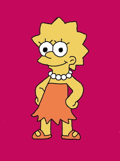 Lisa Simpson cartoon character standing on a pink background