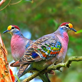 Common Bronzewing Pigeons Perched