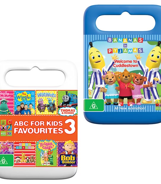 Two children's DVDs: ABC For Kids Favourites 3 and Bananas in Pyjamas Welcome to Cuddlestown