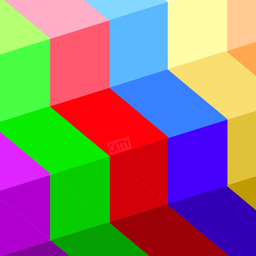 Colorful 3D geometric blocks in rainbow colors forming an abstract pattern