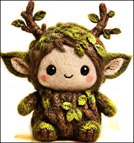 Needle-felted forest sprite figure with woolen textures in fantasy style
