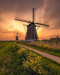 Dutch Windmill at Sunset