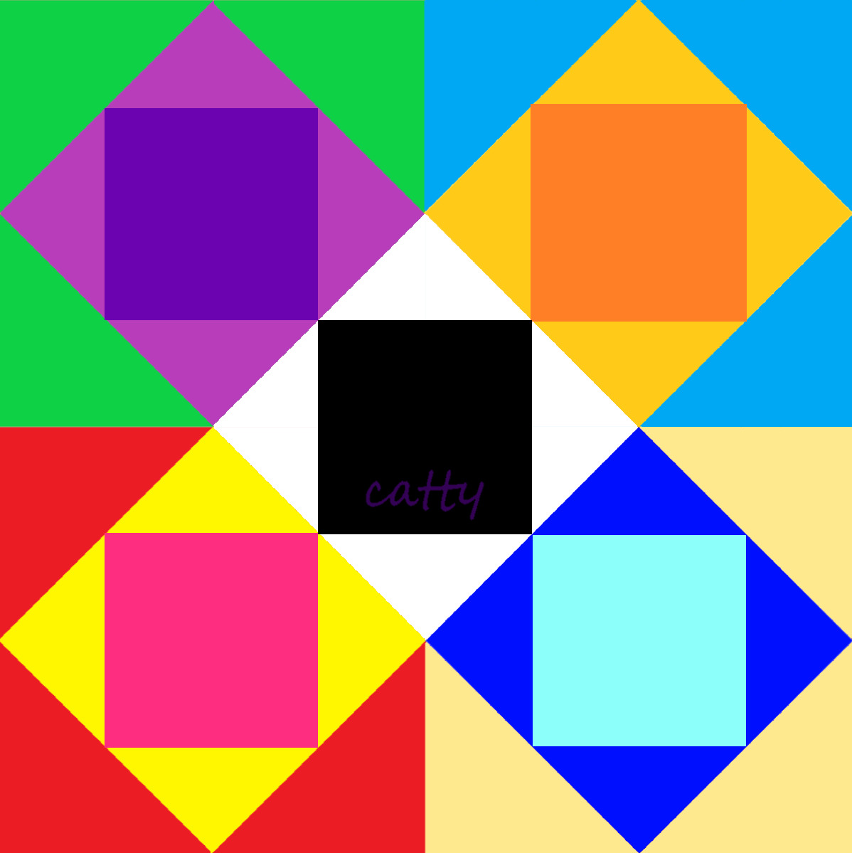 Colorful abstract geometric pattern with overlapping squares and triangles in a grid layout
