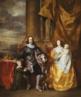 Painting of Charles I, Henrietta Maria, and two children in a formal royal portrait