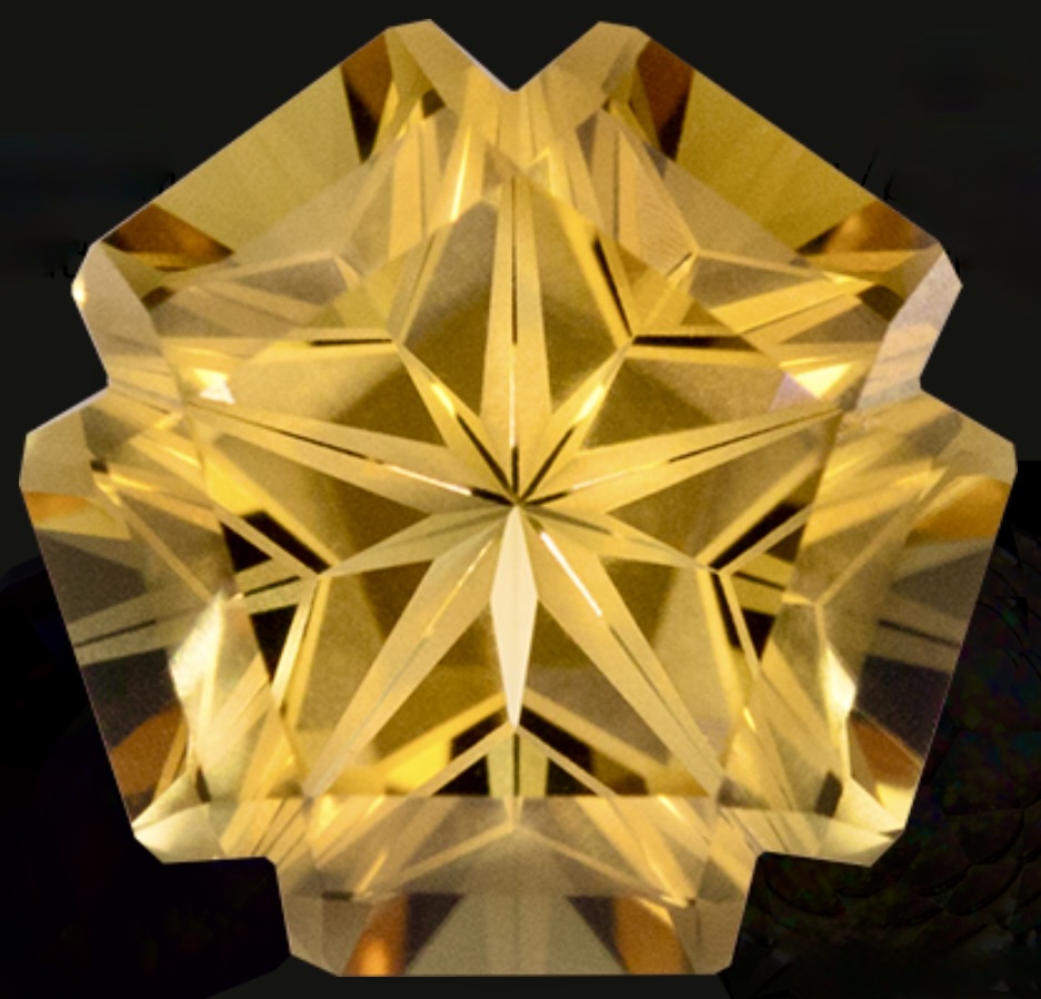 Yellow citrine gemstone cut in star shape with multiple facets