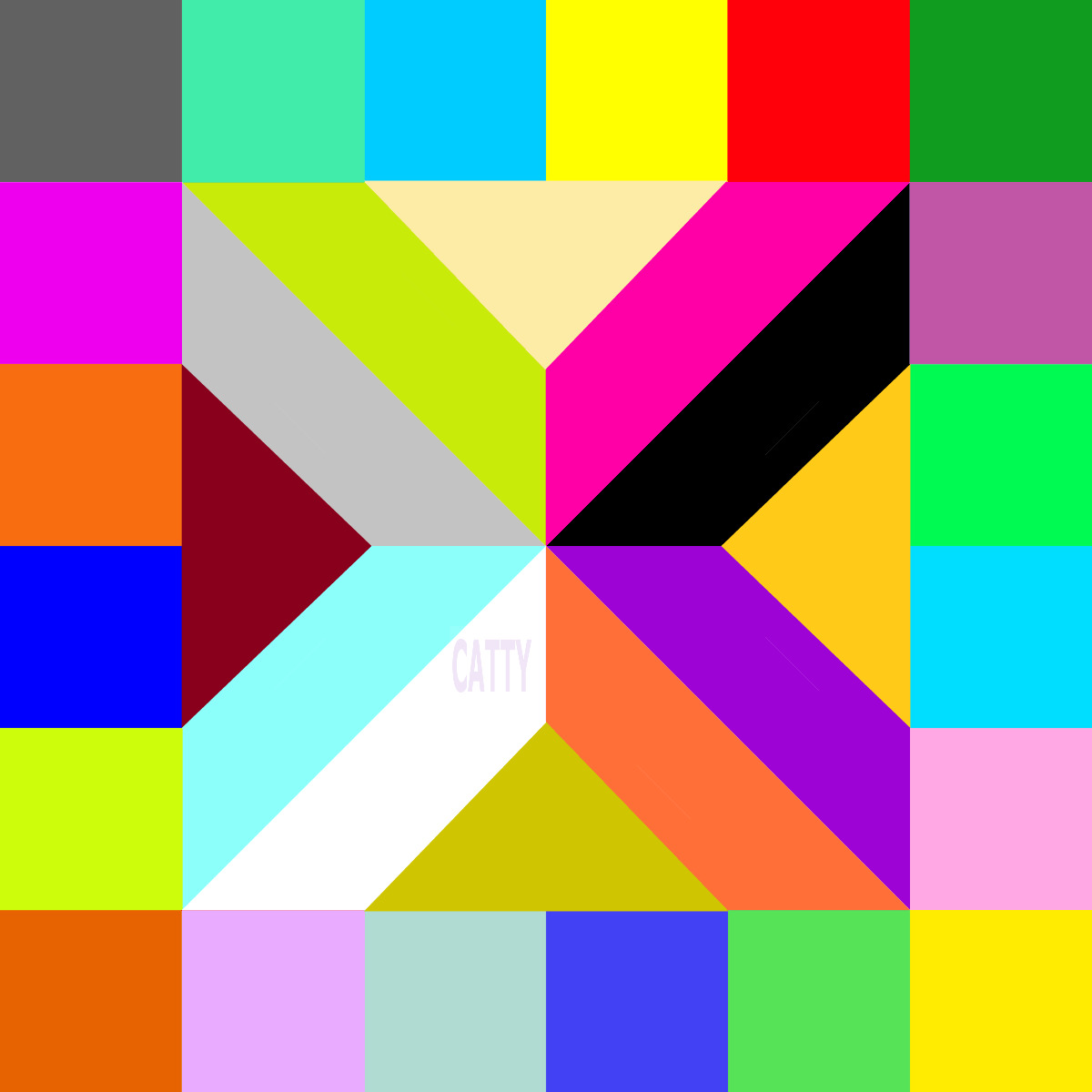Abstract geometric pattern with colorful squares and triangles in bright primary and secondary colors