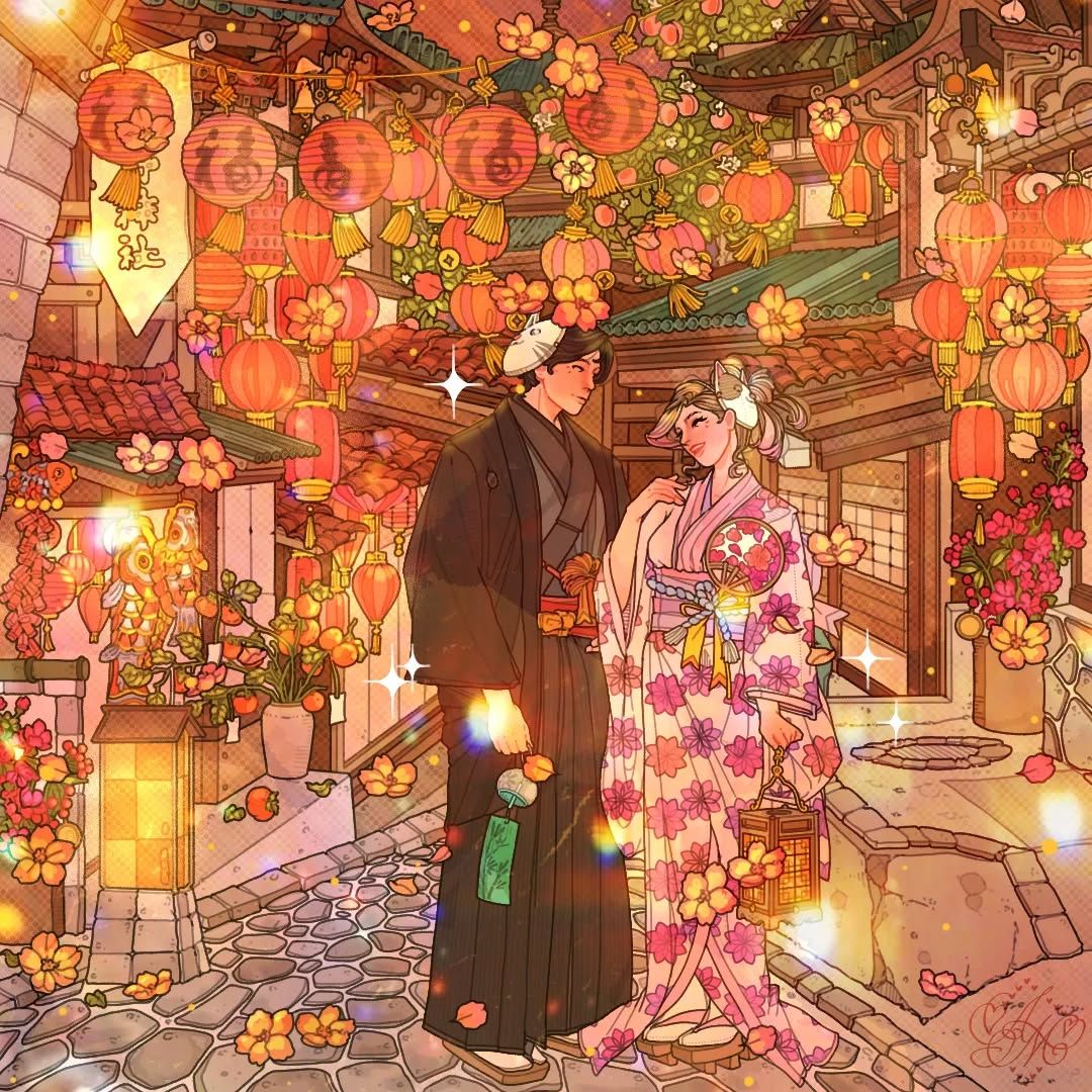 Kimono Couple Lanterns