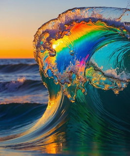 Rainbow Wave at Sunset