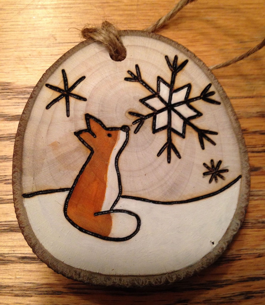 Fox Snowflake Wood Slice Ornament
