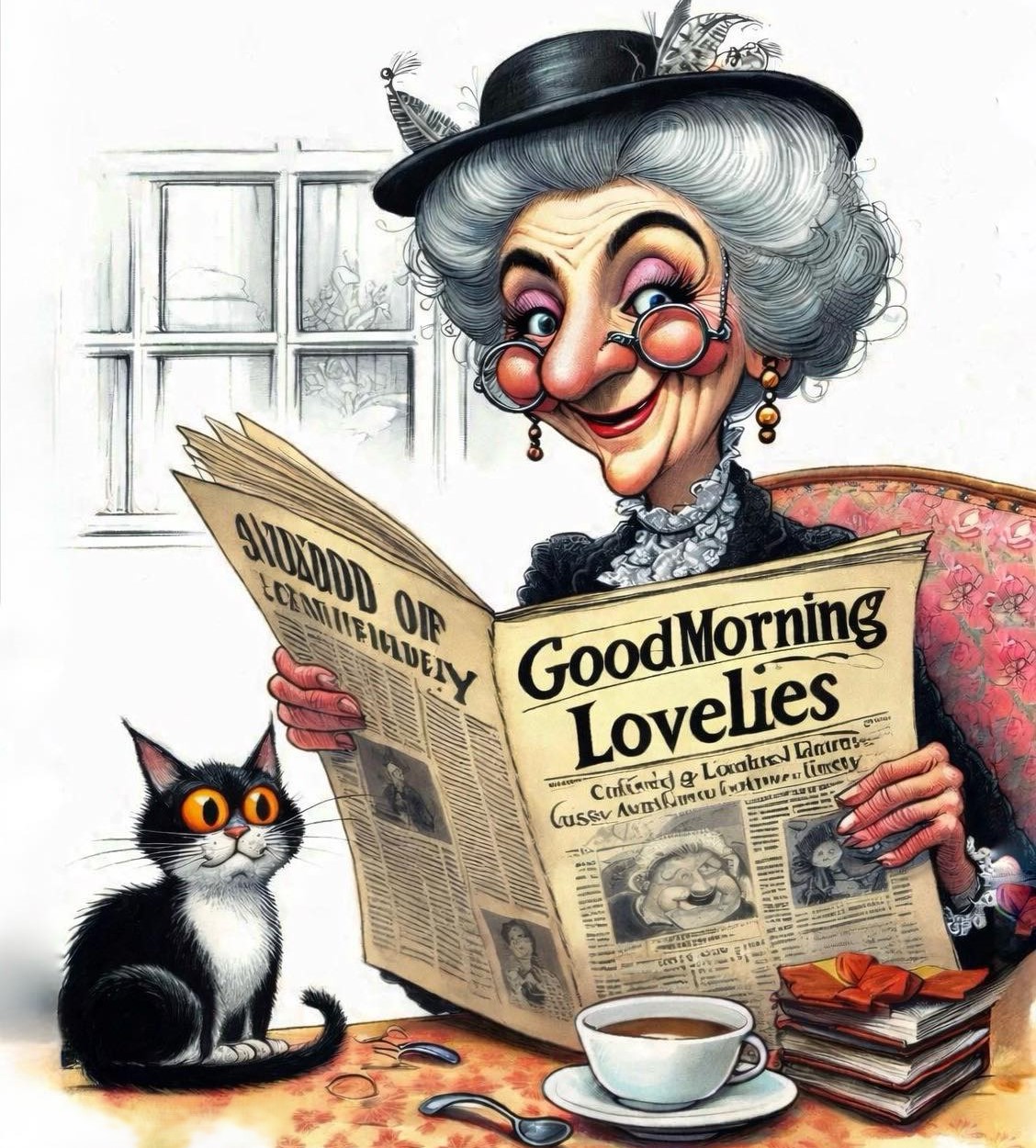 Elderly Woman Reading Newspaper