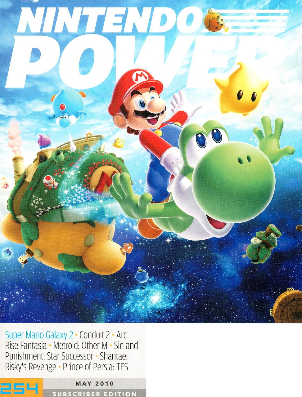 Nintendo Power Issue 254 cover with Mario riding Yoshi in space