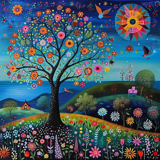 Whimsical Tree Folk Art Landscape