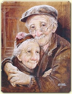 Elderly Couple Embrace