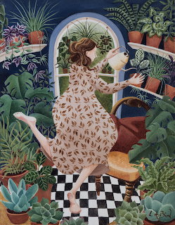 Woman Watering Plants Illustration