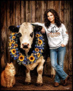Woman with Cow and Cat