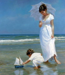 Mother and Child at Beach