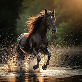 Horse Splashing Through Water