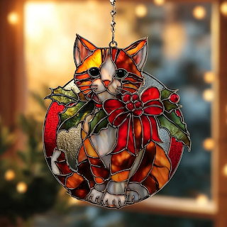 Christmas Cat Suncatcher Ornament