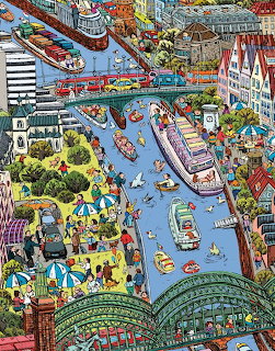 Busy City River Scene