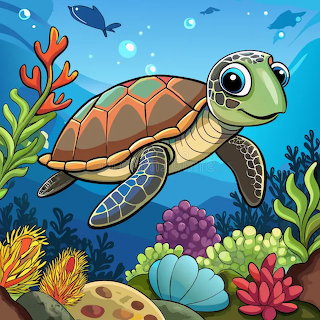 Cartoon Sea Turtle Underwater