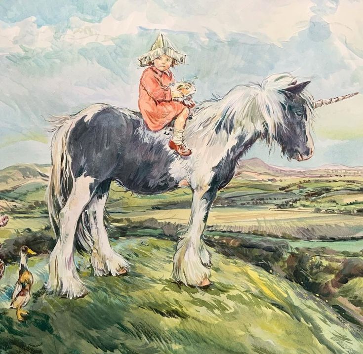 Child Riding Pinto Horse