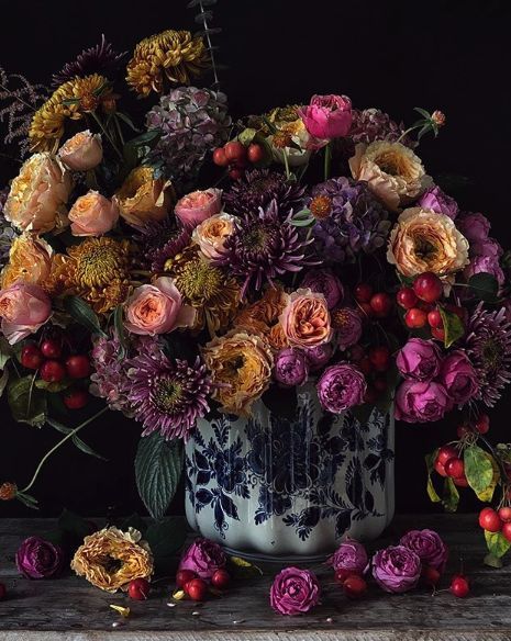 Flower Bouquet in Blue Vase
