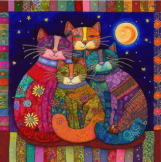 Three Colorful Folk Art Cats