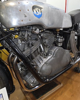 Close-up of a 1950 NSU 500 Kompressor vintage motorcycle engine with chrome fuel tank