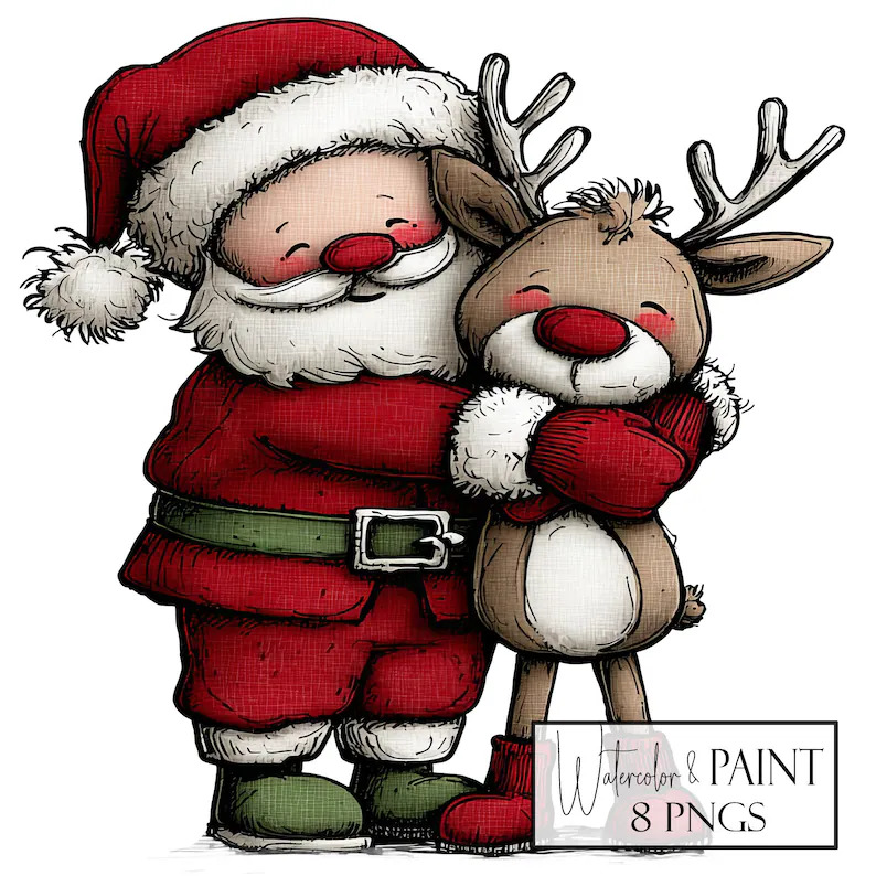 Santa and Reindeer Hug