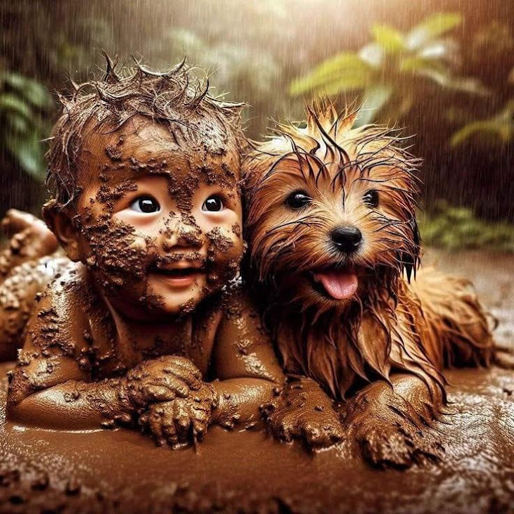 Muddy Baby and Puppy