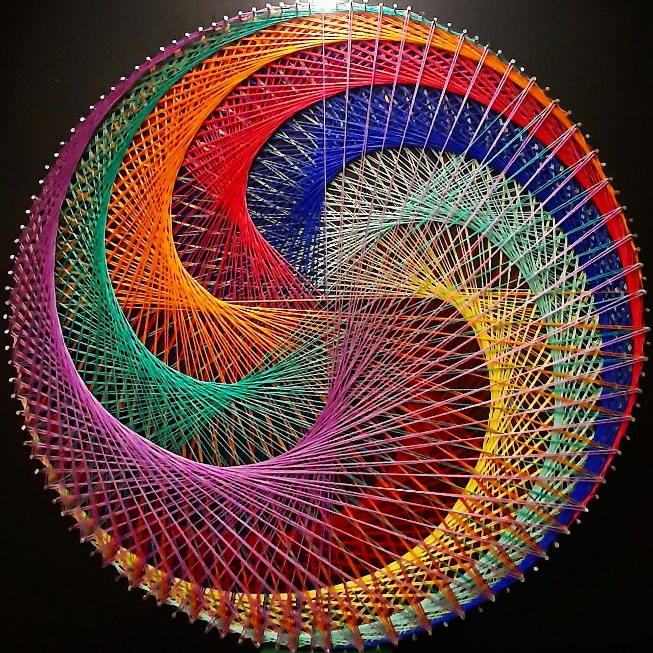 Rainbow String Art Spiral