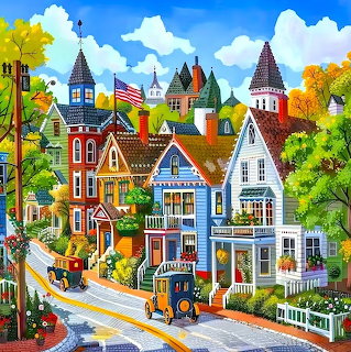 Colorful Village Street Scene