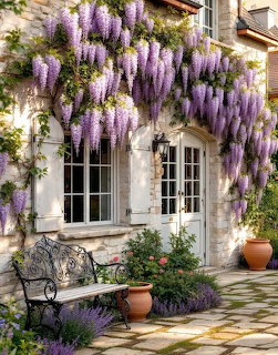 Country Garden with Wisteria