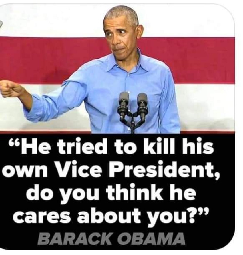 Barack Obama speaking at podium with American flag and quote text overlay