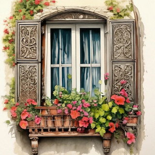 Flowered Window Shutters