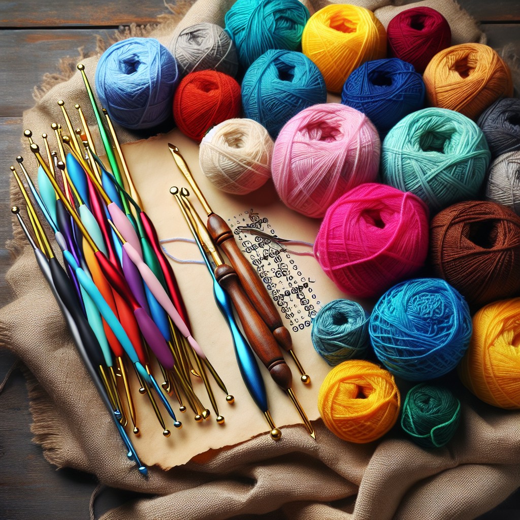 Colorful Crochet Yarn and Hooks