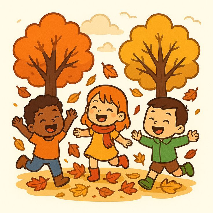 Children Playing in Autumn Leaves