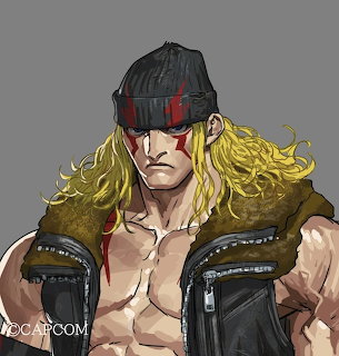 Illustrated portrait of Alex with long blond hair, black beanie, and open black vest