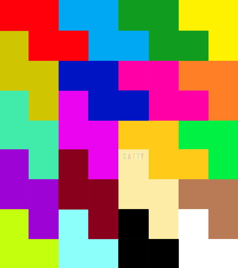 Abstract colorful pixel art with bright geometric squares arranged in an irregular grid pattern