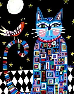 Whimsical Cat and Bird