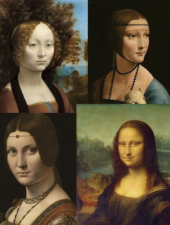 Collage of four Renaissance female portrait paintings including the Mona Lisa