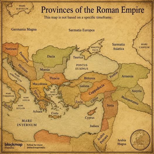 Vintage map of Roman Empire provinces around the eastern Mediterranean Sea