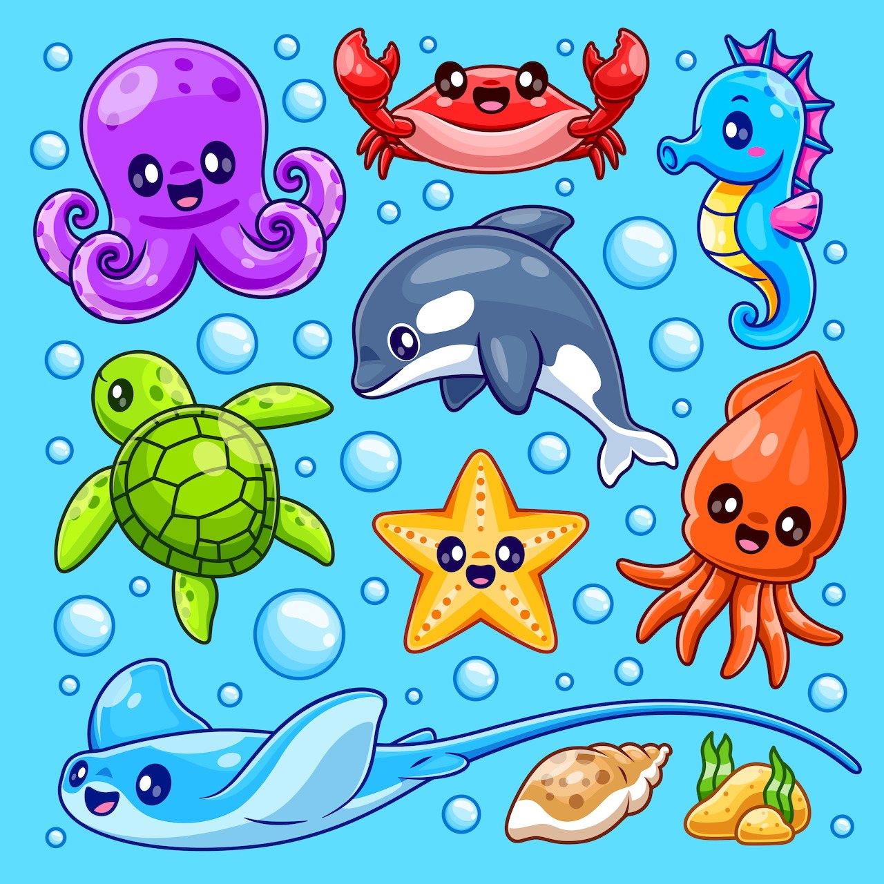 Cute Sea Creatures Cartoon