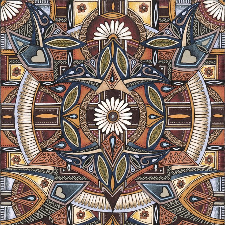 Ornate art deco style mandala with symmetrical geometric patterns in warm metallic tones
