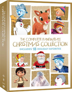 Box set cover for The Complete Rankin/Bass Christmas Collection with Rudolph, Frosty, Santa, and other cartoon characters.