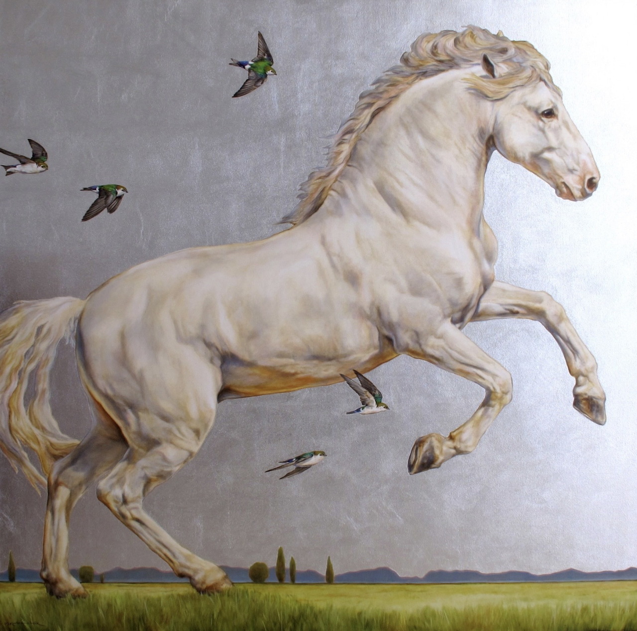 Windswept White Horse Painting