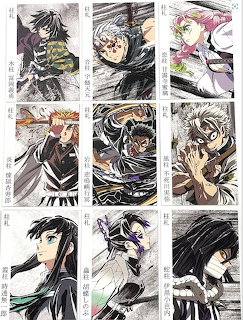 Collage of nine anime character illustration panels with Japanese text in a 3x3 grid