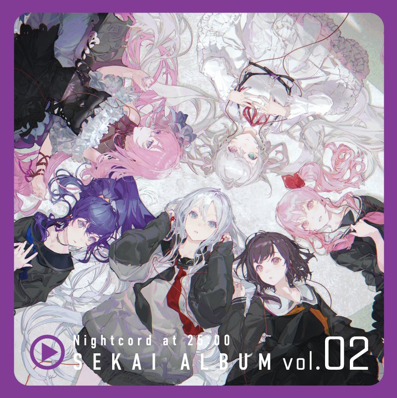Anime album art with several girls in a circular layout around a bright white center