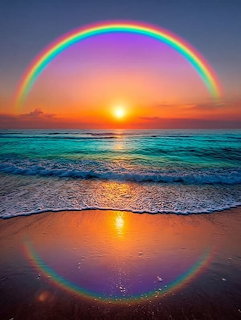 Rainbow Sunset Over Ocean