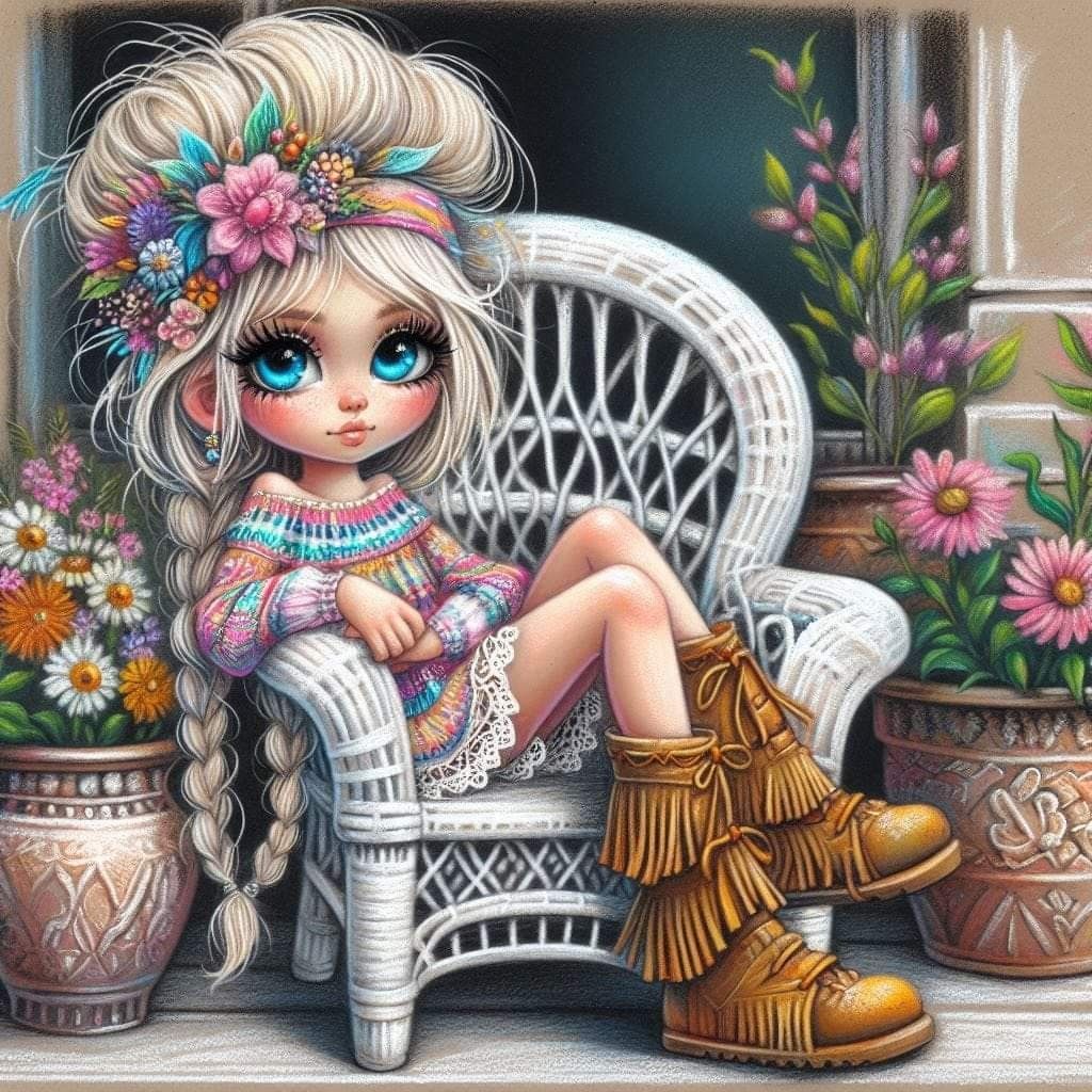 Girl on Wicker Chair